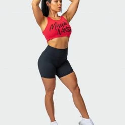Muscle Nation Script Rib Cropped Tank - Hot Red Womens