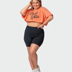 Muscle Nation Womens Script Super Cropped Tee - Washed Citrus