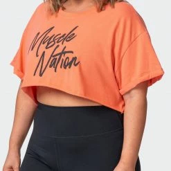 Muscle Nation Womens Script Super Cropped Tee - Washed Citrus