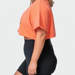 Muscle Nation Womens Script Super Cropped Tee - Washed Citrus