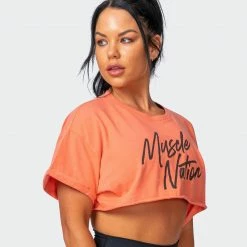Muscle Nation Womens Script Super Cropped Tee - Washed Citrus