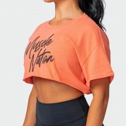 Muscle Nation Womens Script Super Cropped Tee - Washed Citrus
