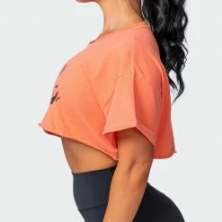 Muscle Nation Womens Script Super Cropped Tee - Washed Citrus
