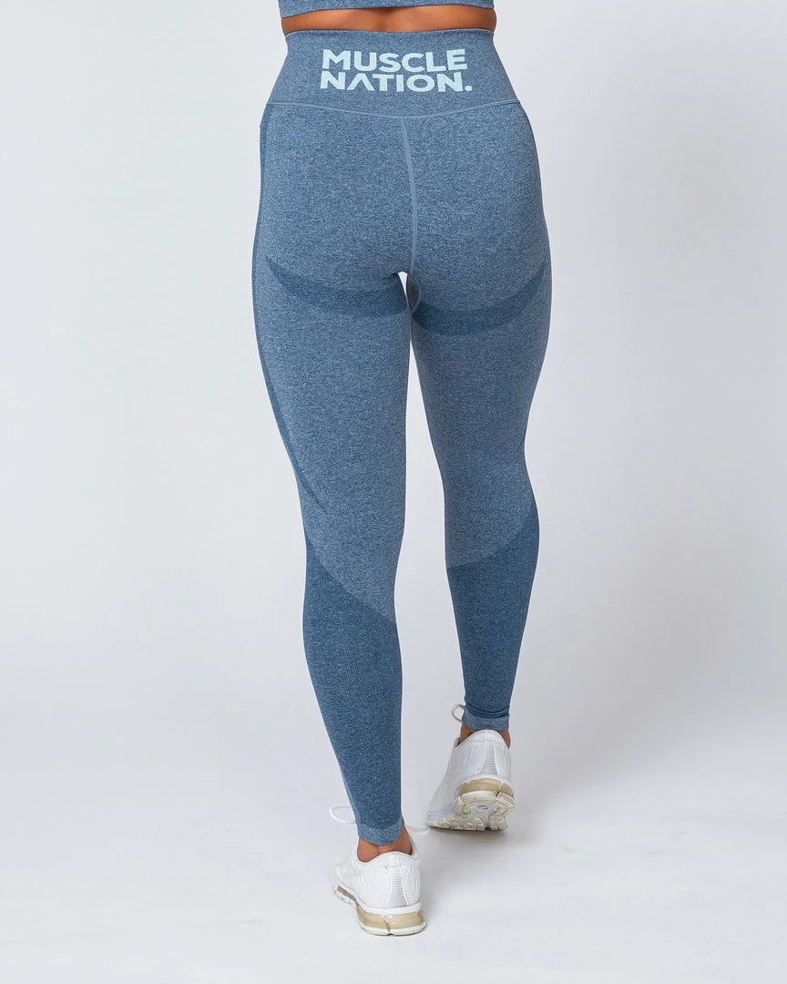 Muscle Nation Shape Up Seamless Full Length Leggings - Navy Marl Non Scrunch 3 Muscle Nation Shape Up Seamless Full Length Leggings - Navy Marl Non Scrunch