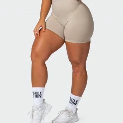 Muscle Nation Signature Scrunch Bike Shorts - Bone 30% EOFY SALE