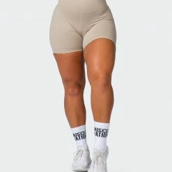 Muscle Nation Signature Scrunch Bike Shorts - Bone 30% EOFY SALE