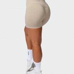Muscle Nation Signature Scrunch Bike Shorts - Bone 30% EOFY SALE