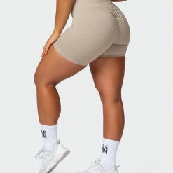 Muscle Nation Signature Scrunch Bike Shorts - Bone 30% EOFY SALE