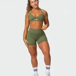 Muscle Nation 30% EOFY SALE Signature Scrunch Bike Shorts - Green Ivy