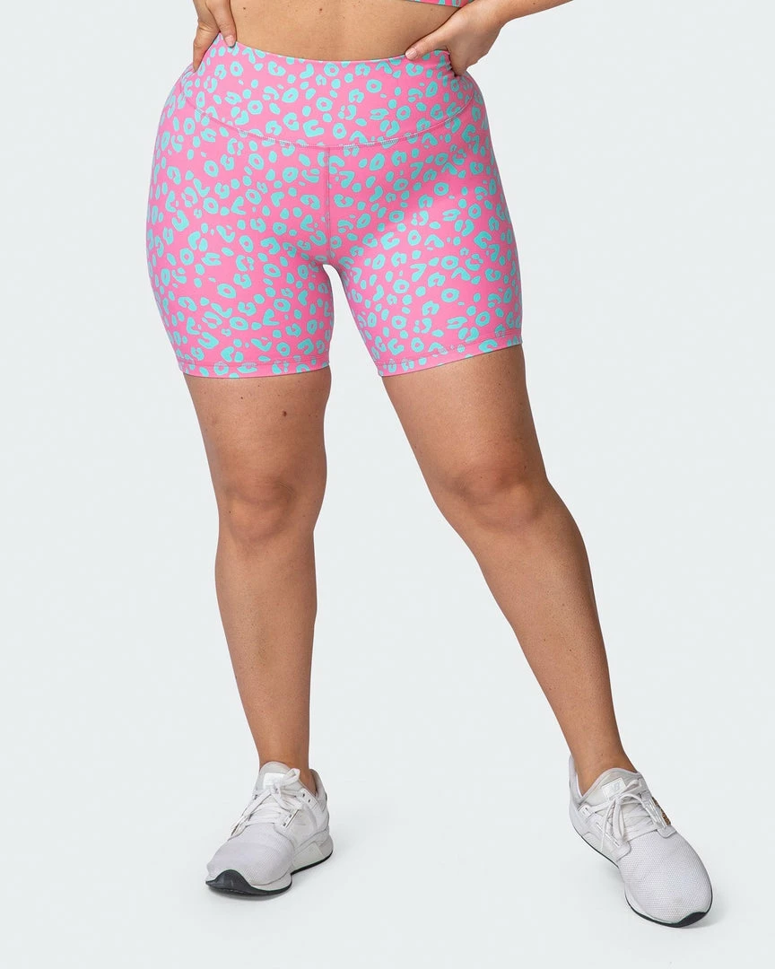 Muscle Nation Signature Scrunch Bike Shorts - Cotton Candy Cheetah Print 3 Muscle Nation Signature Scrunch Bike Shorts - Cotton Candy Cheetah Print