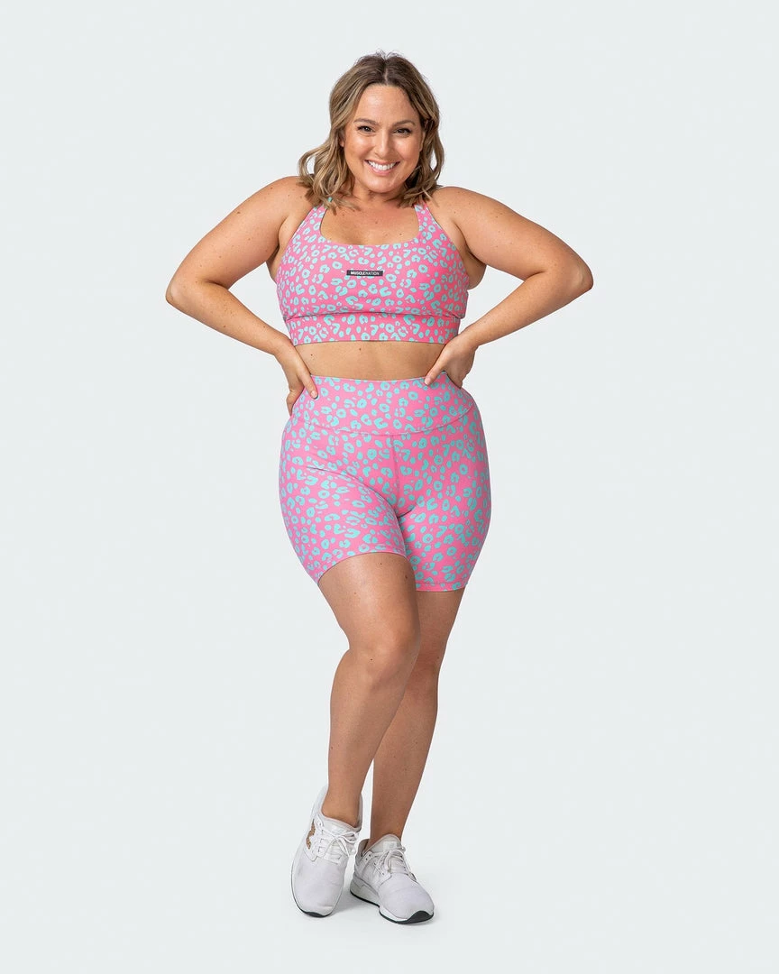 Muscle Nation Signature Scrunch Bike Shorts - Cotton Candy Cheetah Print 9 Muscle Nation Signature Scrunch Bike Shorts - Cotton Candy Cheetah Print