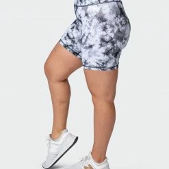 Muscle Nation Scrunch Bum Signature Scrunch Bike Shorts - Grey Black Tie Dye Print