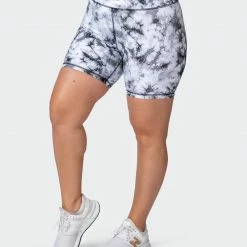 Muscle Nation Scrunch Bum Signature Scrunch Bike Shorts - Grey Black Tie Dye Print