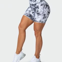 Muscle Nation Scrunch Bum Signature Scrunch Bike Shorts - Grey Black Tie Dye Print