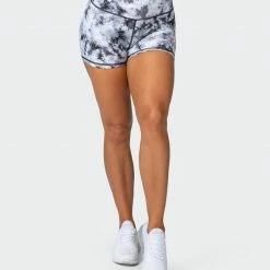 Muscle Nation Scrunch Bum Signature Scrunch Booty Shorts - Grey Black Tie Dye Print