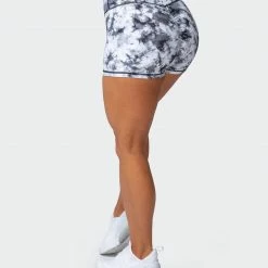 Muscle Nation Scrunch Bum Signature Scrunch Booty Shorts - Grey Black Tie Dye Print