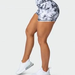 Muscle Nation Scrunch Bum Signature Scrunch Booty Shorts - Grey Black Tie Dye Print