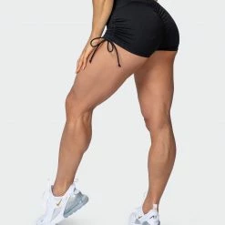 Muscle Nation Signature Scrunch Tie Up Shorts - Black (Silicon Patch Logo)