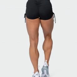 Muscle Nation Signature Scrunch Tie Up Shorts - Black (Silicon Patch Logo)