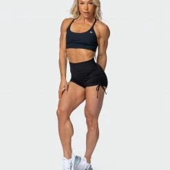 Muscle Nation Signature Scrunch Tie Up Shorts - Black (Silicon Patch Logo)