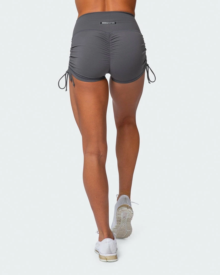 Muscle Nation Signature Scrunch Tie Up Shorts - Charcoal Featured 4 Muscle Nation Signature Scrunch Tie Up Shorts - Charcoal Featured