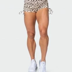 Muscle Nation Signature Scrunch Tie Up Shorts - Cheetah Print (Silicon Patch Logo) Featured