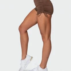 Muscle Nation Featured Signature Scrunch Tie Up Shorts - Chestnut