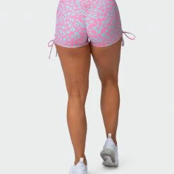 Muscle Nation Scrunch Bum Signature Scrunch Tie Up Shorts - Cotton Candy Cheetah Print