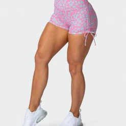 Muscle Nation Scrunch Bum Signature Scrunch Tie Up Shorts - Cotton Candy Cheetah Print