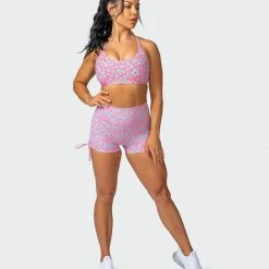 Muscle Nation Scrunch Bum Signature Scrunch Tie Up Shorts - Cotton Candy Cheetah Print