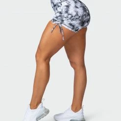 Muscle Nation Scrunch Bum Signature Scrunch Tie Up Shorts - Grey Black Tie Dye Print