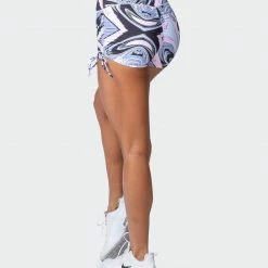 Muscle Nation Featured Signature Scrunch Tie Up Shorts - Marble Print