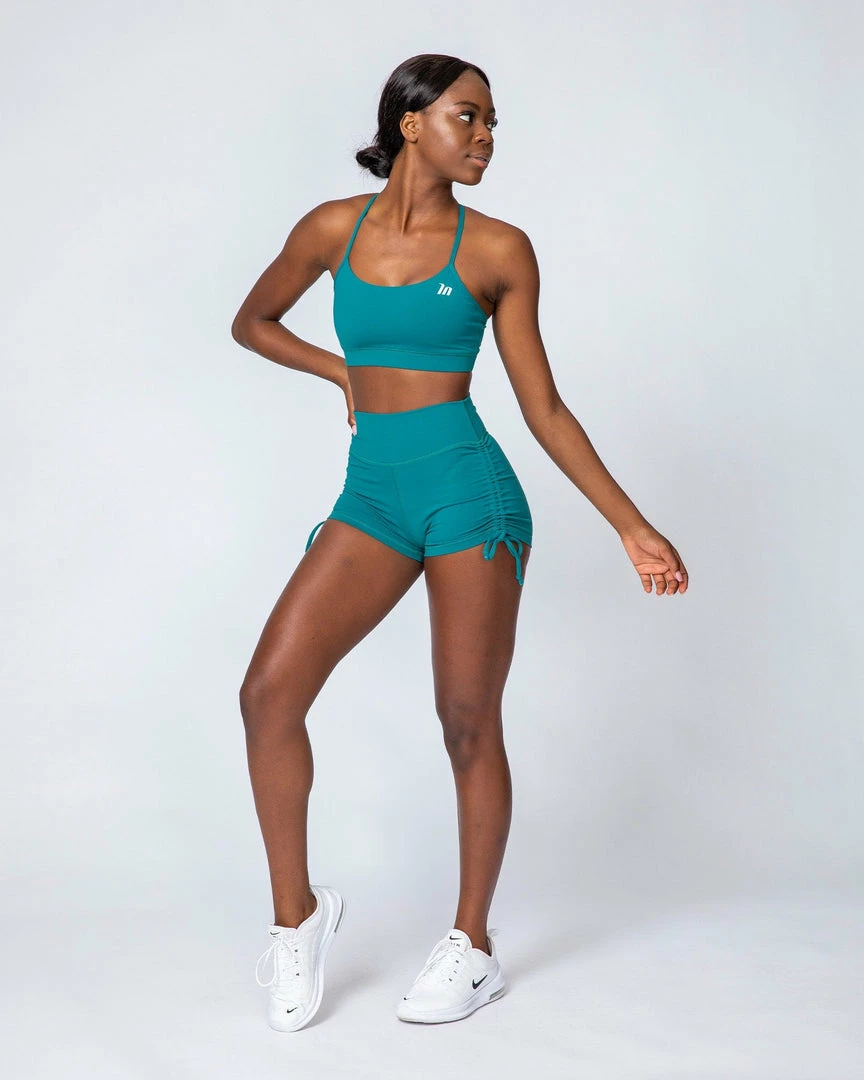 Muscle Nation Signature Scrunch Tie Up Shorts - Teal Scrunch Bum 7 Muscle Nation Signature Scrunch Tie Up Shorts - Teal Scrunch Bum