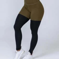 Muscle Nation Two Tone Scrunch Leggings - Khaki / Black