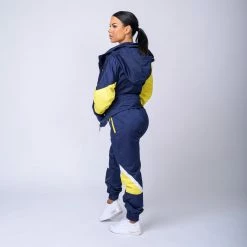 Muscle Nation Womens Unisex Retro Jacket - Navy/ Yellow