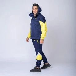 Muscle Nation Womens Unisex Retro Jacket - Navy/ Yellow
