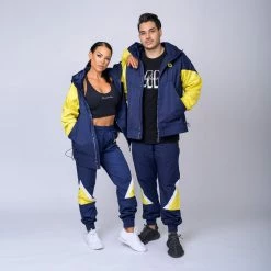 Muscle Nation Womens Unisex Retro Jacket - Navy/ Yellow