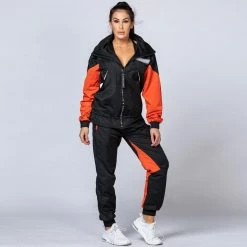 Muscle Nation Unisex Retro Tracksuit Pants - Black / Blood Orange Womens
