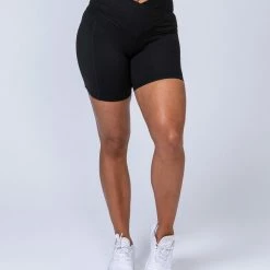 Muscle Nation V Wrap High Waist Bike Shorts - Black Womens