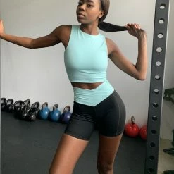 Muscle Nation Womens V Wrap High Waist Bike Shorts - Sky Blue