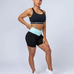 Muscle Nation Womens V Wrap High Waist Bike Shorts - Sky Blue