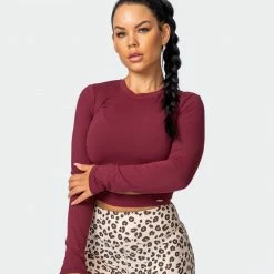 Muscle Nation Half Time Long Sleeve - Wine Womens