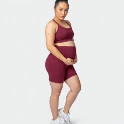 Muscle Nation Womens Maternity Superior Squat Pocket Bike Shorts - Wine