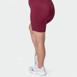 Muscle Nation Womens Maternity Superior Squat Pocket Bike Shorts - Wine