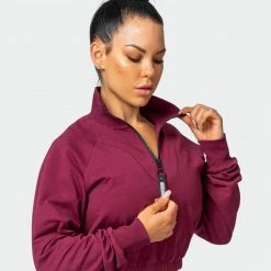 Muscle Nation Womens Post Game Quarter Zip Jumper - Wine