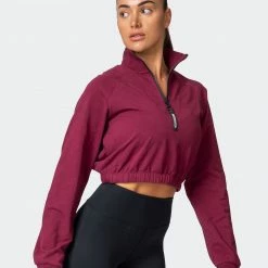 Muscle Nation Womens Post Game Quarter Zip Jumper - Wine