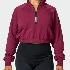 Muscle Nation Womens Post Game Quarter Zip Jumper - Wine