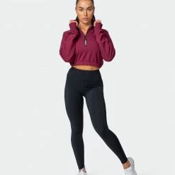 Muscle Nation Womens Post Game Quarter Zip Jumper - Wine