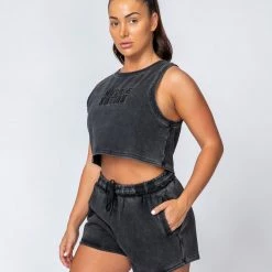 Muscle Nation Cropped Rest Day Tank - Washed Black Womens