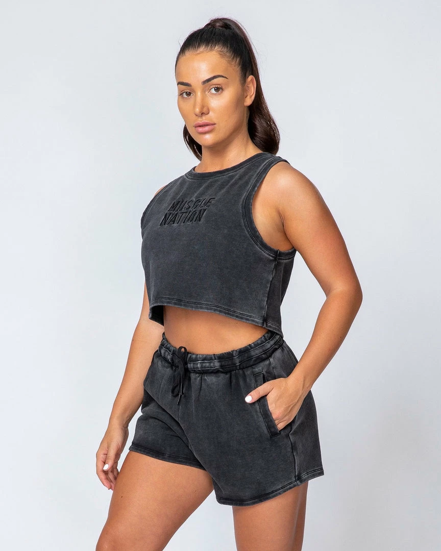 Muscle Nation Cropped Rest Day Tank - Washed Black Womens 3 Muscle Nation Cropped Rest Day Tank - Washed Black Womens